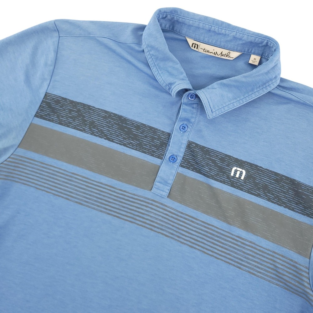 TravisMathew Polo Shirt Mens XL Blue Stripe Pima Cotton Golf Performance Top
